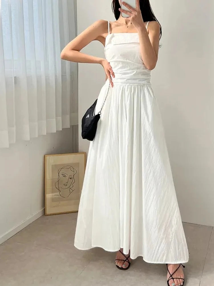 Bxoxo Summer Women's Gown Strapl High Waist Pleated A-Line Midi Dr Korean Sle Pure Desire Long Skirt Commute Faion