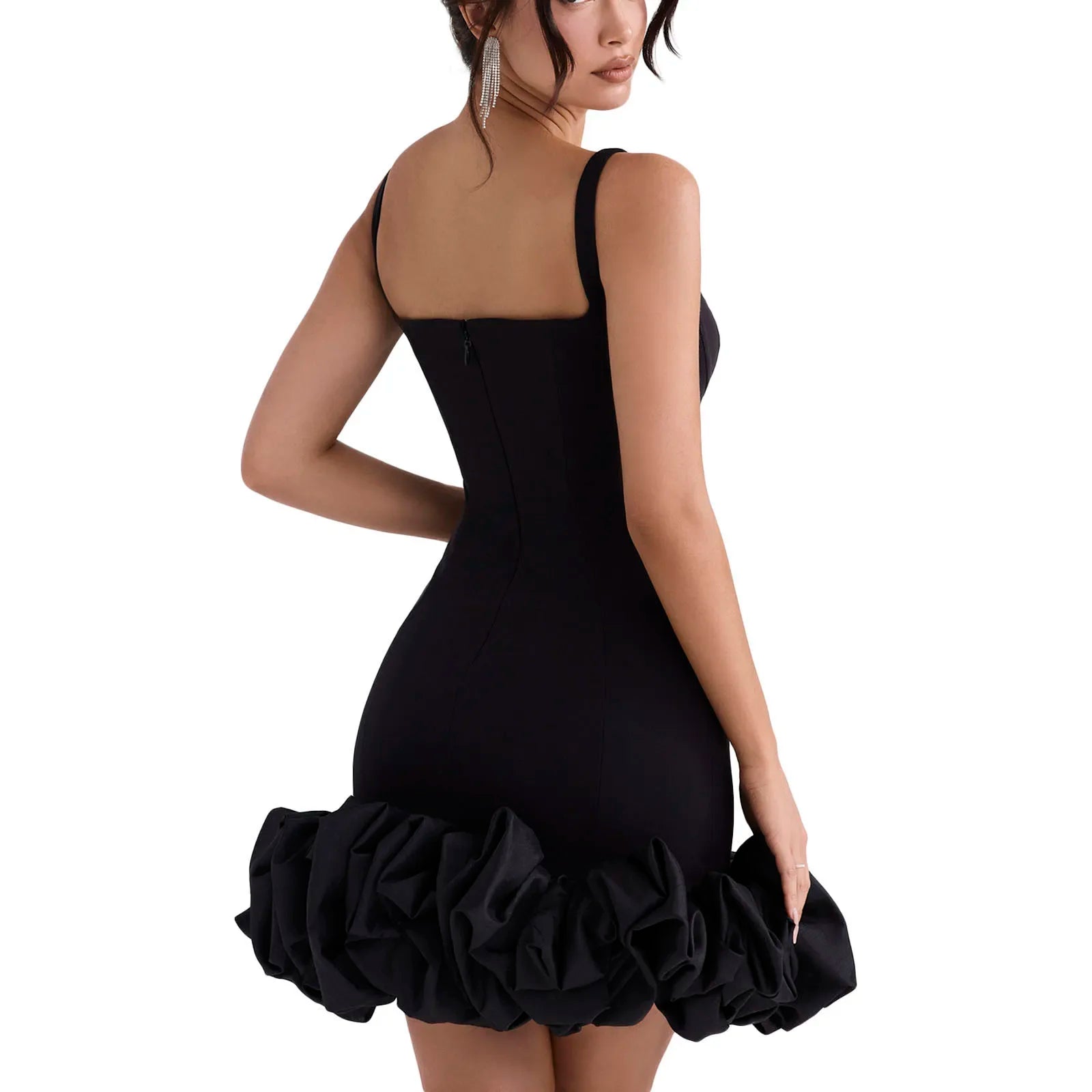 BXOXO Women Formal Party Spaghetti Strap Bodycon Solid Color Pleated Ruffle Hem Sleeveless Sheath/Column Wedding Gown Bodycon Dress