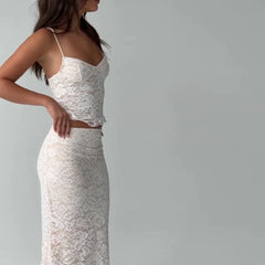 Bxoxo Sexy Lace V-neck Spaghetti Strap Tops and Bodycon Trumpet Long Skirt Y2K Summer Fashion Daily Outdoor Women 2 Piece Set