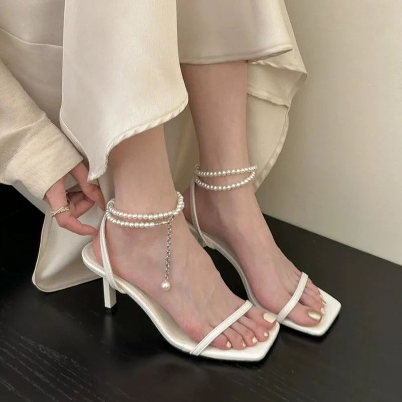 BXOXO Low Heel Sandals Woman Leather Suit Female Beige Silver Summer High Heels Low-heeled Fashion Comfort Girls High-heeled Sandals