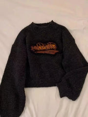 Bxoxo Y2K Vintage Knitted Crop Sweater Women Autumn Winter Thick Warm Female Pullovers Harajuku Loose Streetwear All Match Jumpers