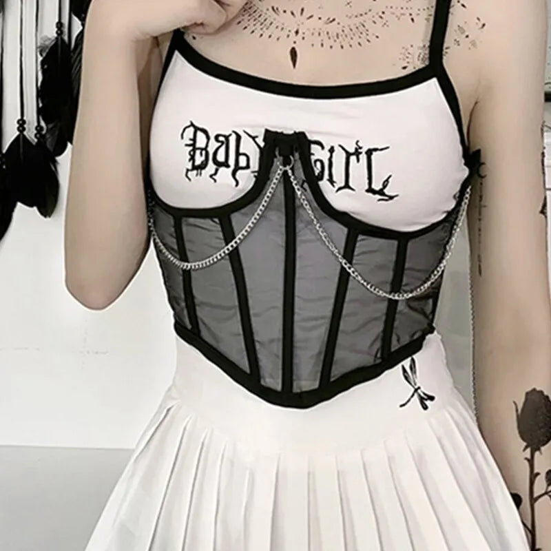 BXOXO Sexy Corset Underbust Punk Metal Chain Black Women Top Curve Shaper Strap Slimming High Waist Belt Lace Bustiers Belt Jewelry