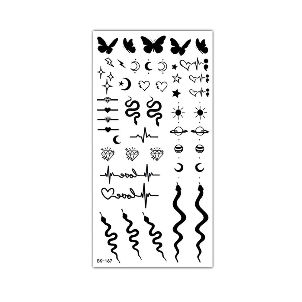 BXOXO Small Tattoo Stickers for Finger Flower Snake Moon Leaf Design Temporary Tattoos for Hand Body Decor Fake Tattoo for Women