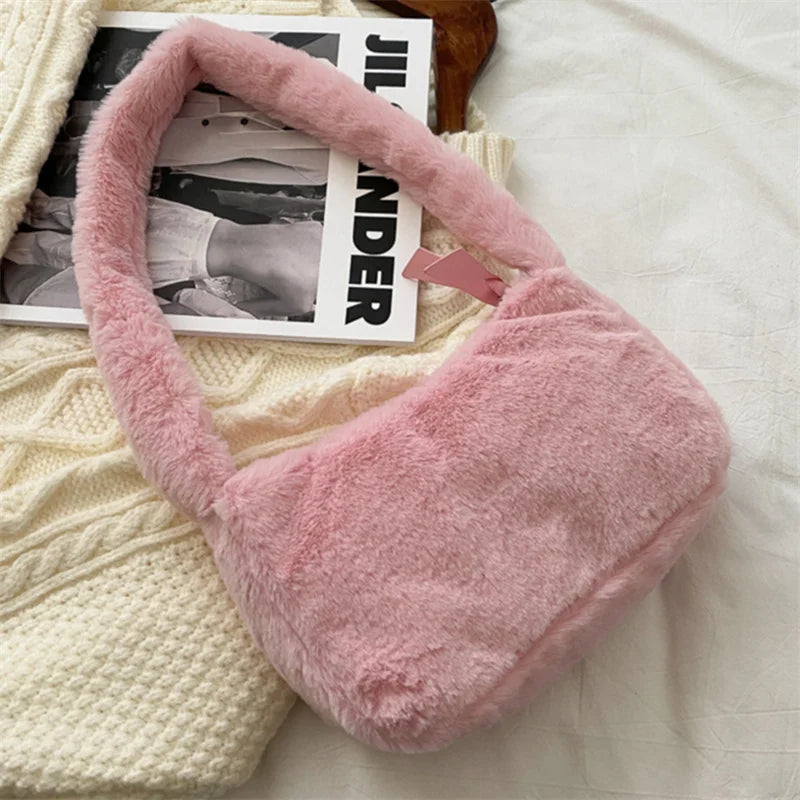 BXOXO Plush Shoulder Bags For Femme Luxury Designer Soft Winter Ladies Clutch Purse Handbag Cute Fashion Female Party Underarm Bag