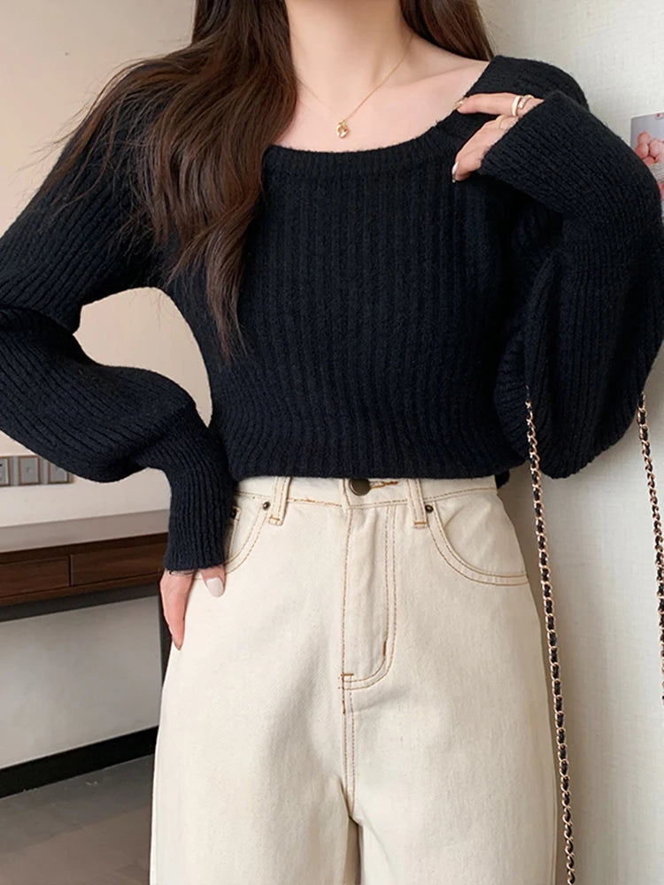 Bxoxo Autumn Winter Loose Women Sweaters Casual Soft Long Puff Sleeve Pullovers Jumpers Knitwear Basic Sweater For Women Tops