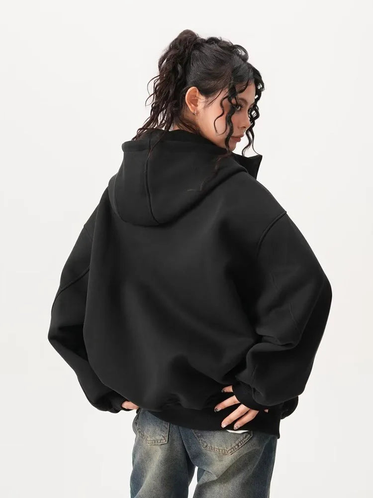 Bxoxo Y2K Black Hoodies Women Streetwear Oversize Loose Long Sleeve Retro Sweatshirt American Harajuku Vintage Bf Tops Coats New