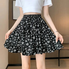 Bxoxo Sweet Floral Skirts for Women Summer Elastic High Waist All Match Mini Skirts Y2K Korean Kawaii Preppy A Line Skirts Female