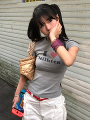 BXOXO Korean Style T-shirt Women Short Sleeve Skinny Print Graphic Tops Streetwear Y2k Vintage Crop Tops American Retro Tops