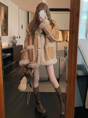 BXOXO Winter Warm Overcoats Women Outwear Casual Y2k Office Lady Vintage Faux Fur Wool Coat Ladies Korean Fashion Khaki Jackets Chic