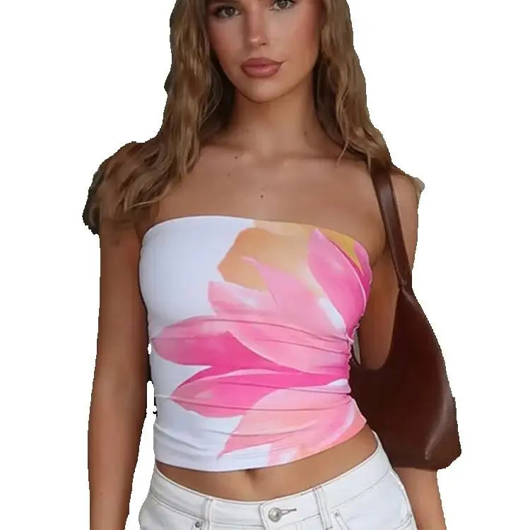 BXOXO Hottie Flower Print Strapless Tops Women Wrap Colorful High Elasticity Summer New Trend Daily Versatile Street Clothes