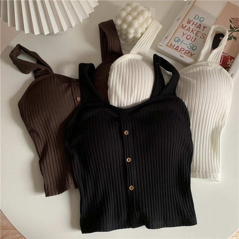 Bxoxo Women Summer Elastic Tank Top Crop Camisole Sleeveless T Shirt Spaghetti Vest Knitted Camis Female Vest Tops White Black