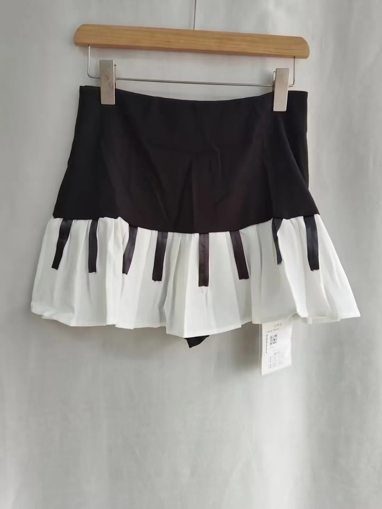 Bxoxo American Vintage Black White Piano Keys Skirts Y2k Slim Waist Ruched A-line Skirt for Women 2025 Summer New Faldas Mujer