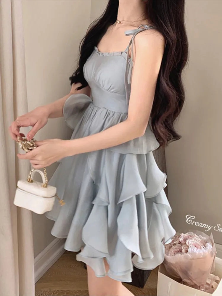 BXOXO Summer Women Sundress Suspenders Ruffles Fairy Dress Elegant Feminine Holiday Beach Romantic Dress traf robe платье