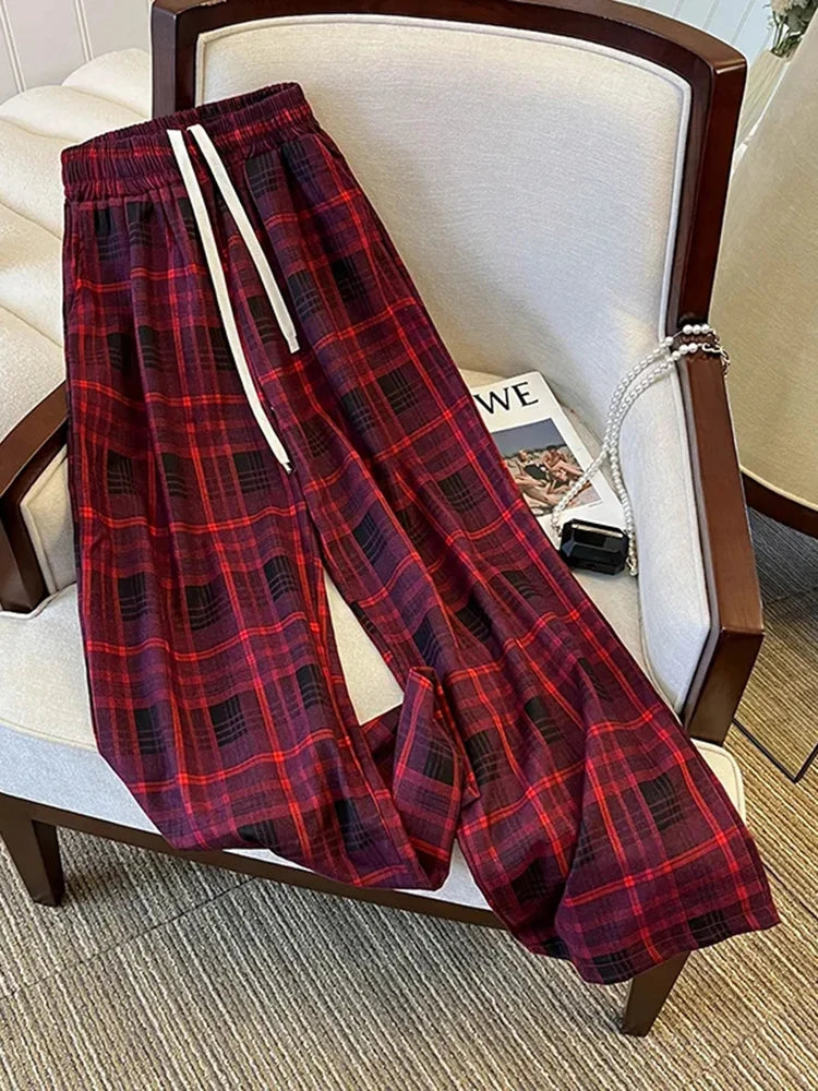 Bxoxo Retro Red Wide Leg Pant Women Casual Fall Winter High Waist Straight Trousers Lace Up Vintage Female All Match Loose Pants New