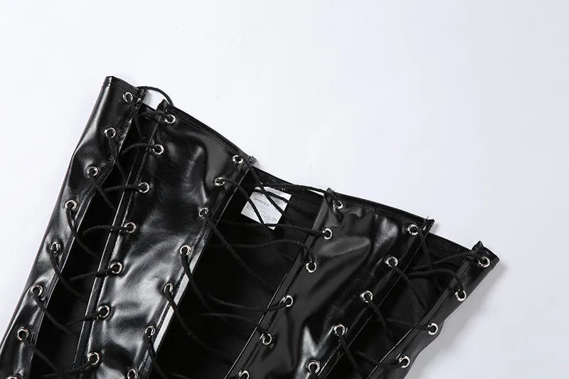Bxoxo Sexy Gothic Women PU Leather Corsets Bustiers Lace-up Bandage Crown Girdle Slim Waist Back Zipper Strap Corset Tops Curve Shaper