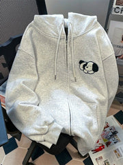 Bxoxo Cute Dog Cartoon Gray Hoodies Women Loose Long Sleeve Kawaii Sweatshirts Casual Vintage Preppy Style Fall Female Pockets Tops