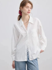 Bxoxo Lace Patchwork White Shirt Women Elegant Long Sleeve Vintage Blouse American Casual Autumn Female Sweet Pocket Retro Tops