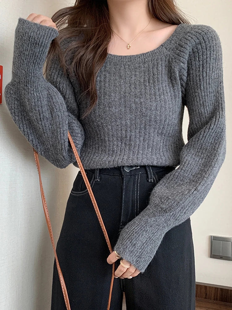 Bxoxo Autumn Winter Loose Women Sweaters Casual Soft Long Puff Sleeve Pullovers Jumpers Knitwear Basic Sweater For Women Tops
