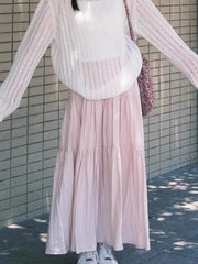 BXOXO Skirts Women Sweet 2025 Summer Fashion Stretch High Waist Solid French Style Chic Elegant Long Skirt Female Casual