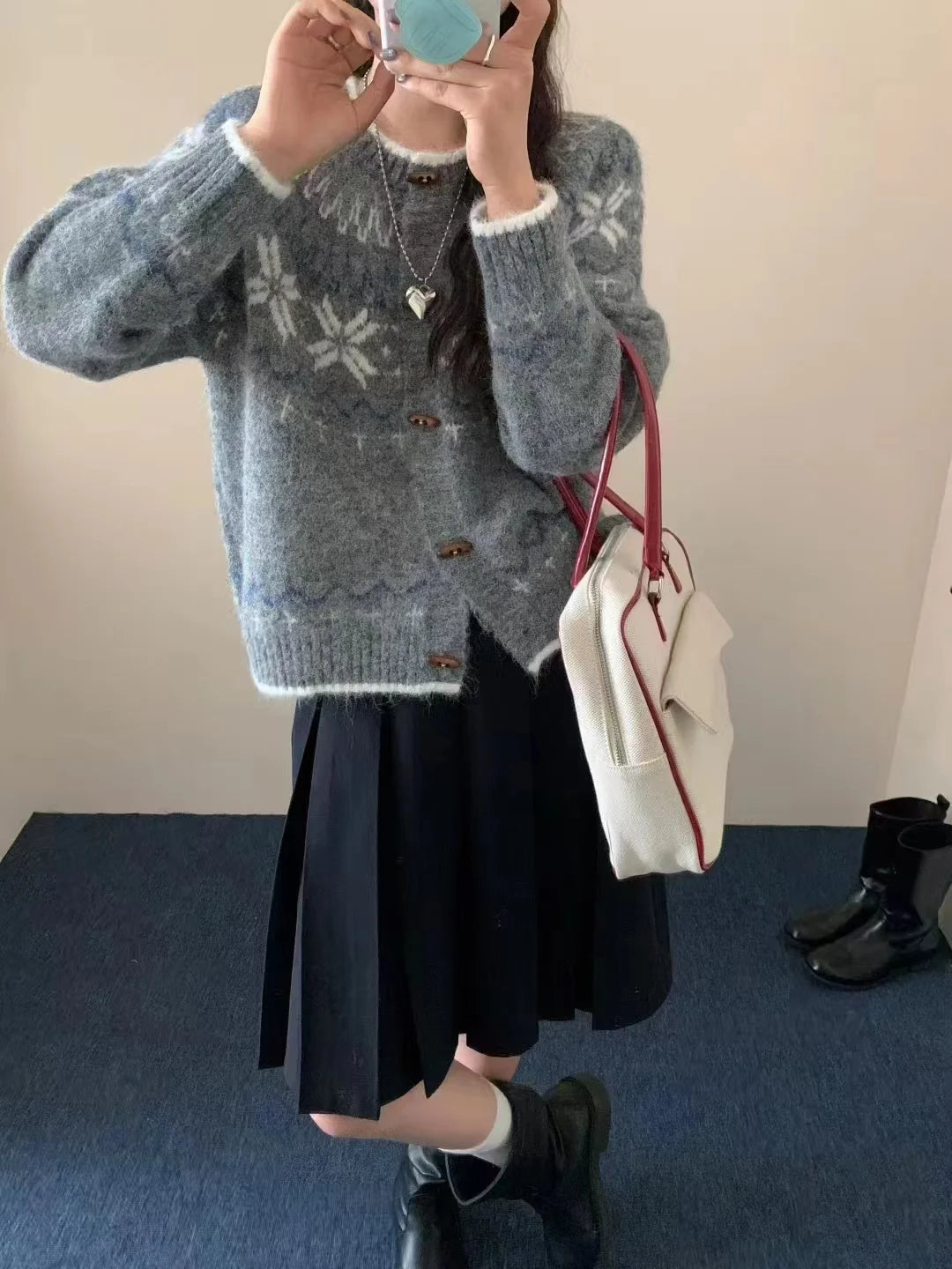 Bxoxo Soft Knit Button Up Cardigan Women Fair Isle Sweater Jacket Ladies Teen-Girl Fall Winter Christmas Knitwear Casual Chic Outfit