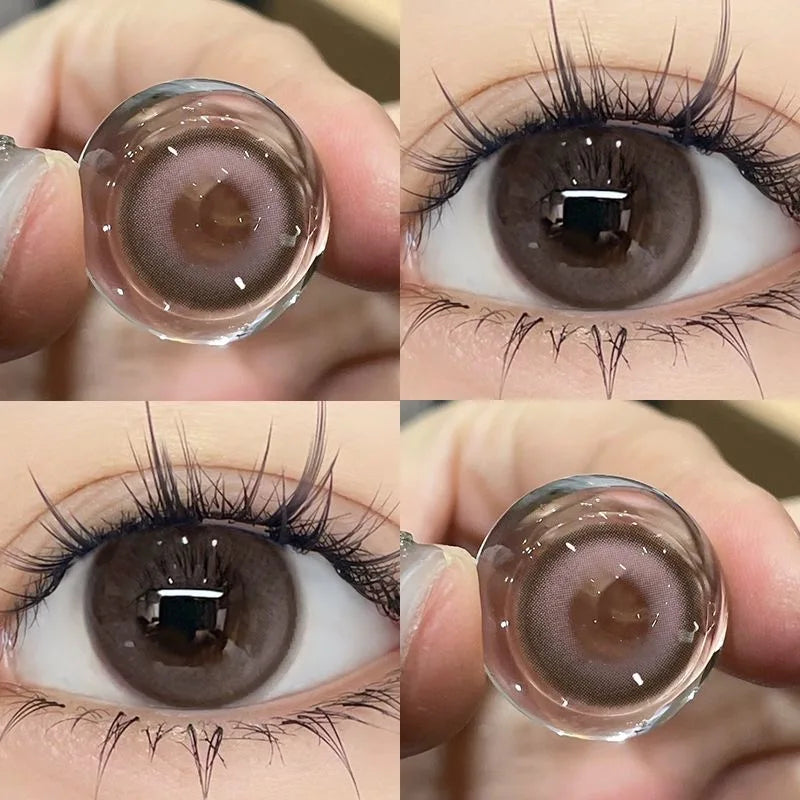 BXOXO 2PCS Korea Colored Contact Lenses Myopia Degree -0.00 to -8.00 Gray Eyes Beauty Pupil Brown Makeup Lens
