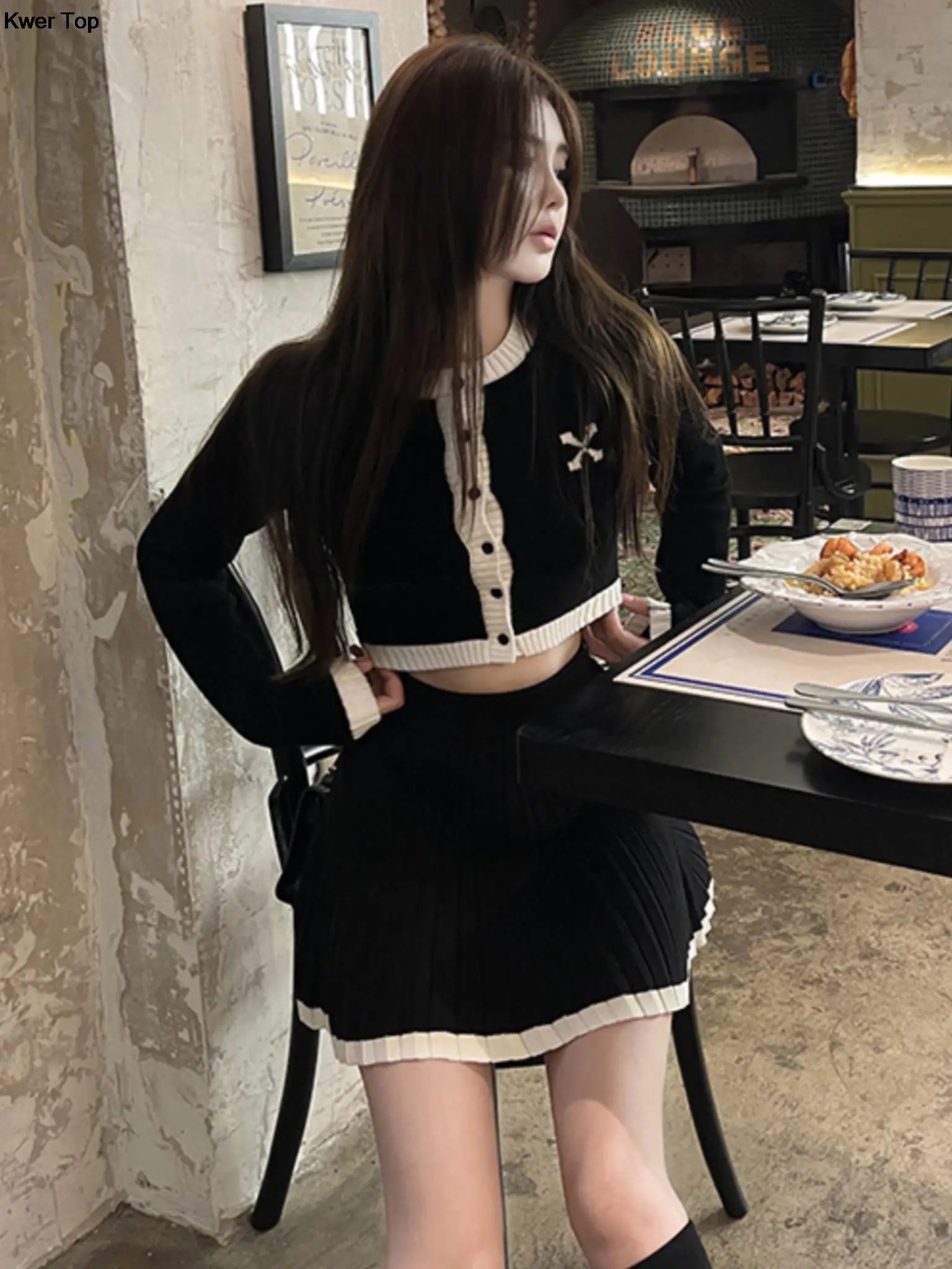 Bxoxo Autumn New Hight Waist Skirt 2 Piece Suit Korean Chic Patchwork Knitted Outfits Y2k Short Jumper Pleats Mini Skirt Set Women