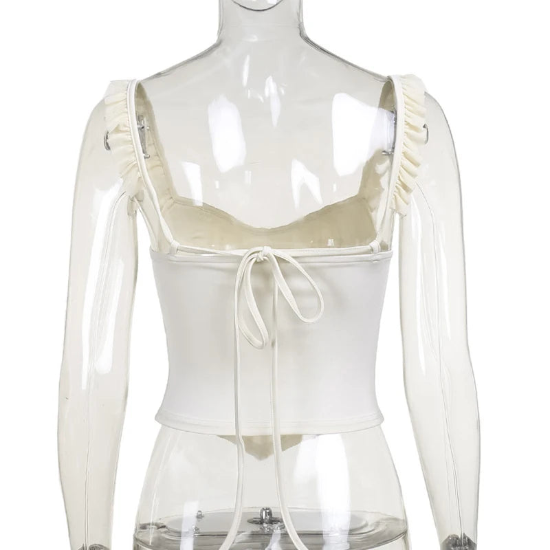 Bxoxo Corset Top y2k Clothes Women Coquette Clothing Ruffle Lace Trim Low Cut Sleeveless Tank Top 2000s Clothes Streetwear