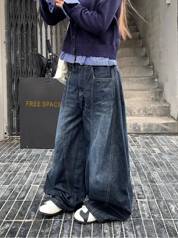 Bxoxo Y2k Letter Embroidery Washed Women Jeans Vintage Harajuku Wide Leg Denim Pants Baggy Gyaru Scimitar Trousers Streetwear