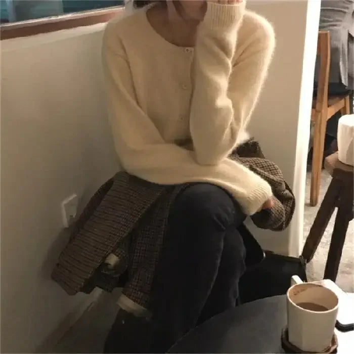 Bxoxo Knitted Sweater Cardigan Loose-fit Warm Jacket Inner Wear Outer Korean Style Stylish Women's Top Core-spun Yarn