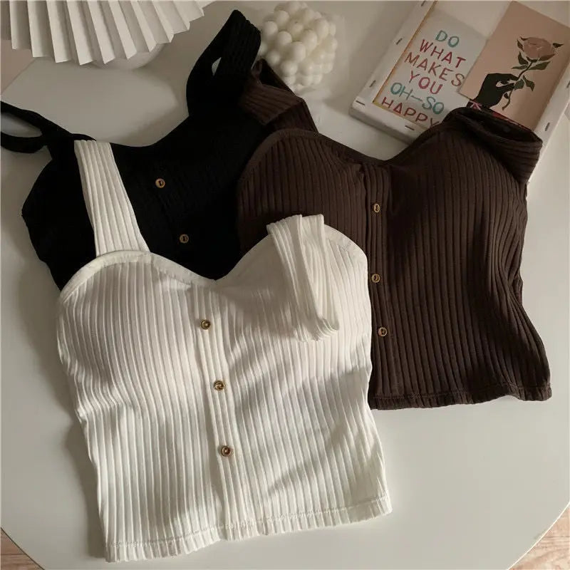 Bxoxo Women Summer Elastic Tank Top Crop Camisole Sleeveless T Shirt Spaghetti Vest Knitted Camis Female Vest Tops White Black