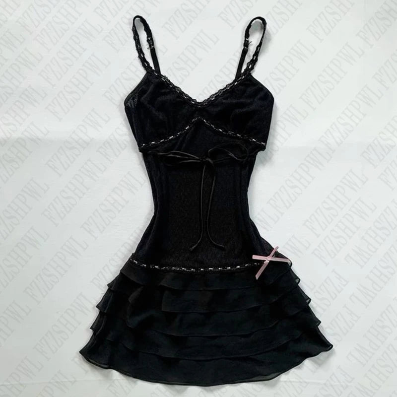 BXOXO Grunge Punk Gothic Fairycore Emo Girls Dress Sexy Slim Lace Chic Fashion Aesthetic Women's Dresses Harajuku Retro Y2K Streetwear