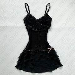 BXOXO Grunge Punk Gothic Fairycore Emo Girls Dress Sexy Slim Lace Chic Fashion Aesthetic Women's Dresses Harajuku Retro Y2K Streetwear