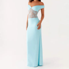 BXOXO Women Long Dress Lace Patchwork Y2K Off The Shoulder Dress Summer Club Party Night Sundress Fashion Bodycon Dress