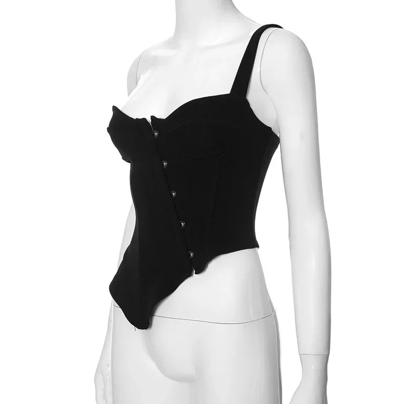 Bxoxo Fashion Women Buckle Irregular Crop Tops One Shoulder Strap Corset Tops Slim Waist  Low-cut Tanks Camis Bralette Bustiers New