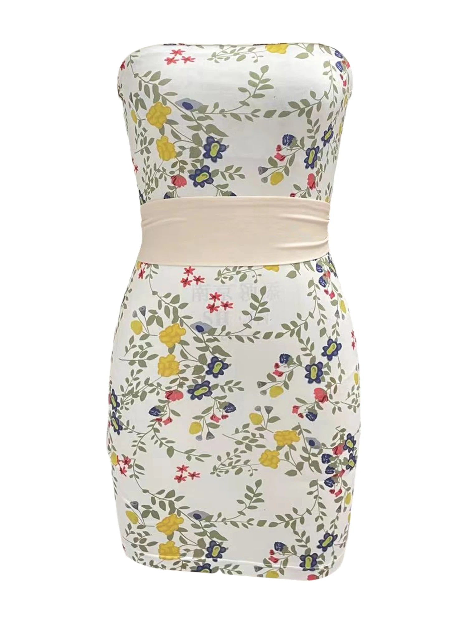BXOXO Floral Bandeau Tube Top Mini Dress Women Off-Shoulder Strapless Bodycon Party Dress Backless Bow Knotted Vestidos