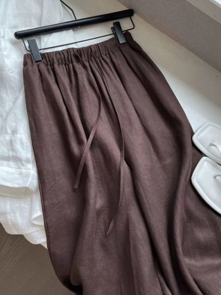 Bxoxo High Waisted Linen Wide Leg Pants for Summer Loose Comfort Breathable Floor Length Pants Leisure Simple Cotton and Linen Pants