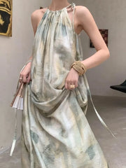 BXOXO Summer Women Elegant Casual Midi Dress Sleeveless Loose Vintage Chic Party Beach Holiday Clothes Female Print Vestidos New