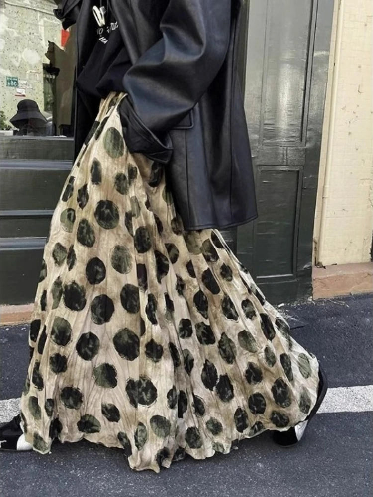 BXOXO Elegant Green Dot Skirt Women Vintage High Waisted Holiday Beach Skirt A Line Skinny Print Tie Dye Pretty Style Skirt