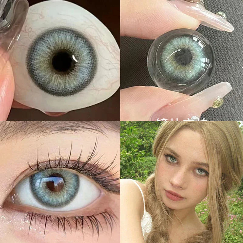 BXOXO 2Pieces Colored Contact Lenses Bueatiful Pupil Color Circle Lens Green Iris Prescription Yearly Natural Coloured Contacts