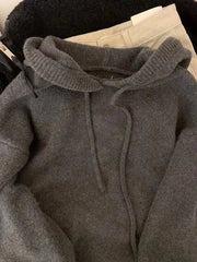 Bxoxo Autumn Knitted Hoodie for Women Korean Loose Thick Warm Casual Sweatshirt Bf Solid Simple Basic All Match Pullover Sweater New