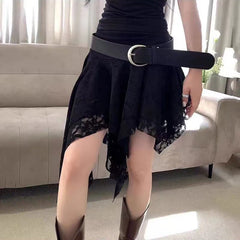 Bxoxo Y2K Asymmetrical Women Lace Skirts Fashion Streetwear Ruffle Mini Skirt Korean Harajuku Gothic Dark Series Punk Stitching Skirts