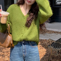 BXOXO FALL OUTFITS Autumn New V Neck Knitted Cashmere Cardigan Women Korean Casual Solid Color Single Breasted Long Sleeved Sweater Outwear