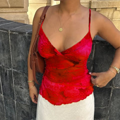 BXOXO Women V Neck Sleeveless Layers Crop Tops Y2k Coquette Tie Dye Print Camisole Boho Beach Backless Tank Tops Laides Vest
