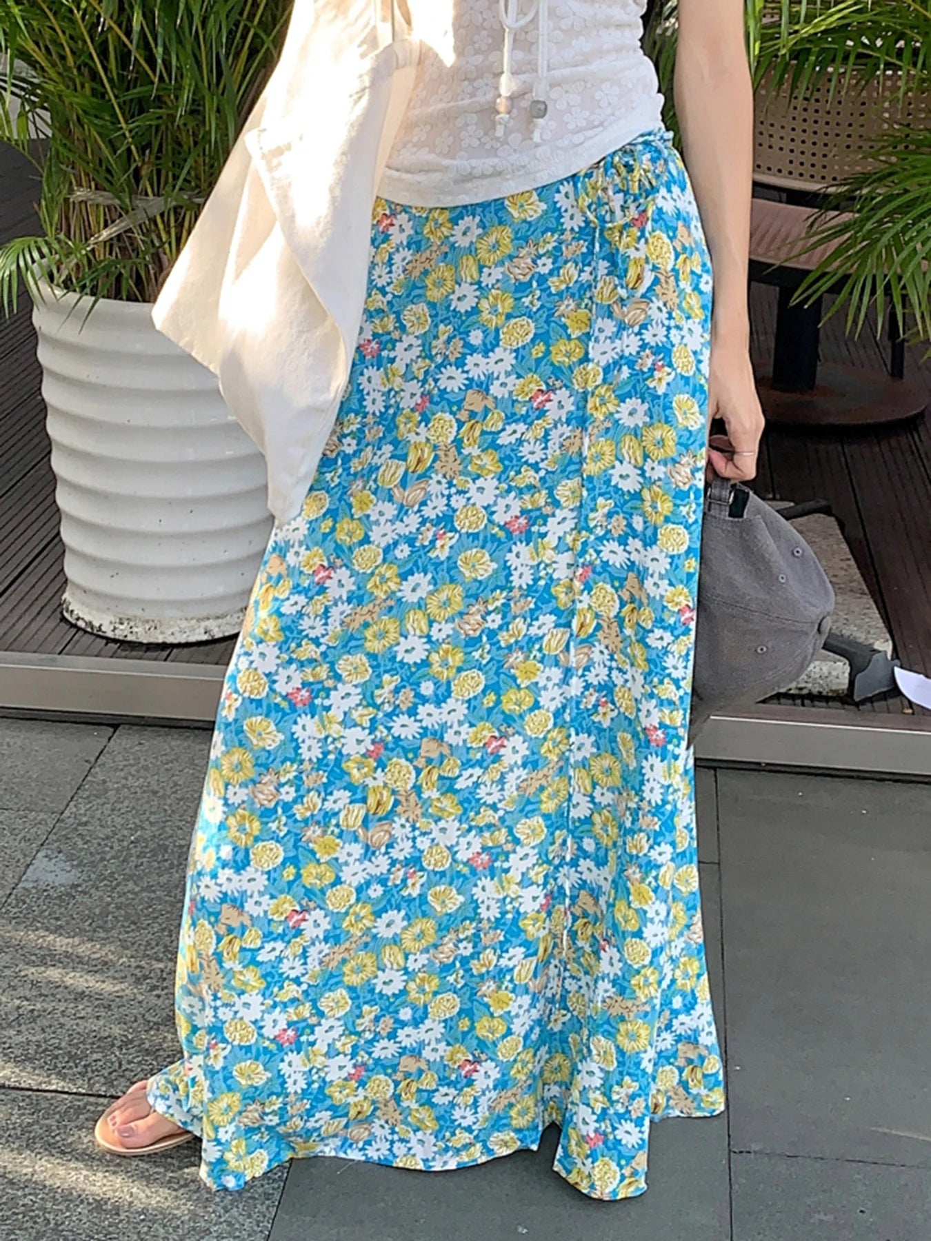 BXOXO Simple Prairie Chic Floral Prints Women Straight Long Skirts All-Match Fashion New Spring Summer Skirts