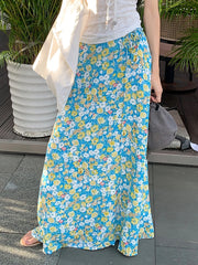 BXOXO Simple Prairie Chic Floral Prints Women Straight Long Skirts All-Match Fashion New Spring Summer Skirts