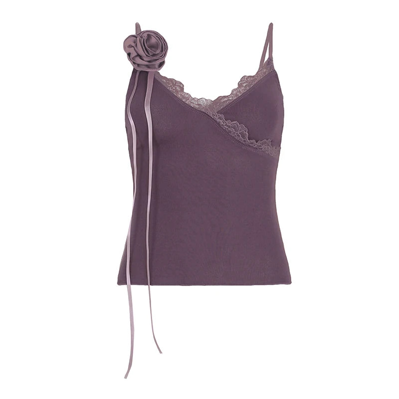 BXOXO Vintage Solid Strap Top Retro Floral Stitching Sleeveless Slim-fitting Crop Tops Women Summer Casual Knitted Tees Grunge