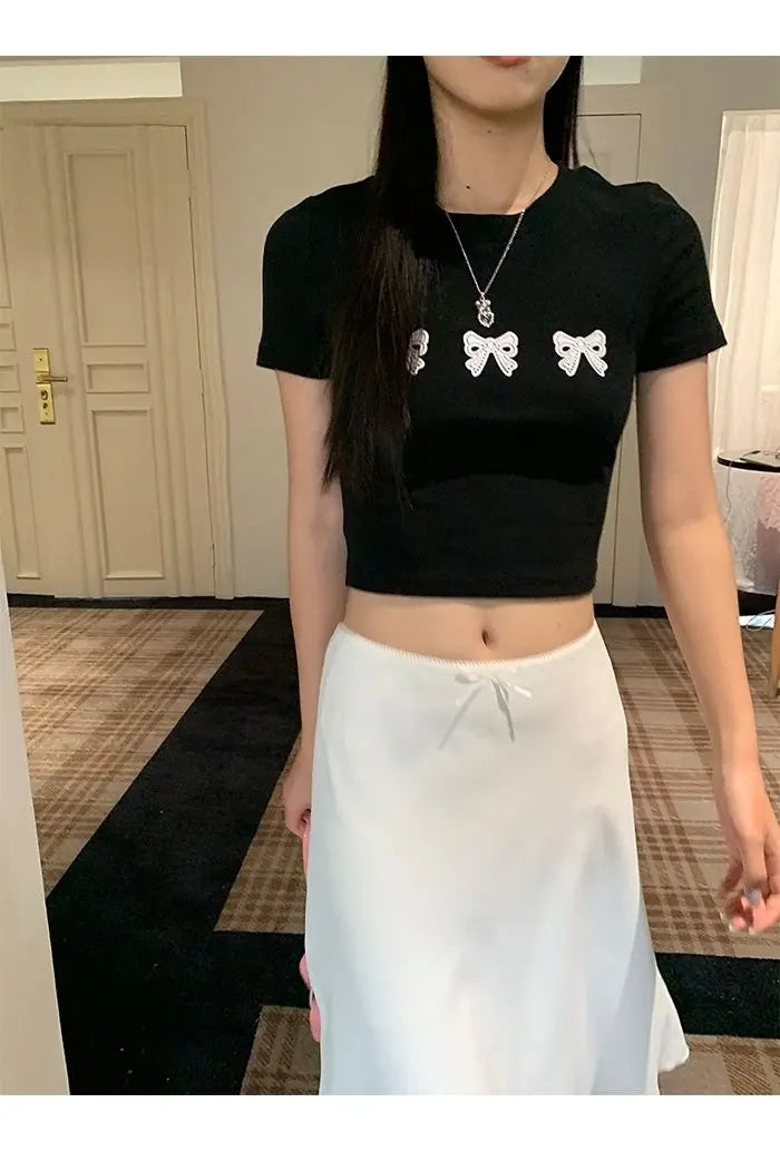 Bxoxo Elegant White Women Satin Skirt Fairycore Ruffle Mid Skirts Coquette A-line Basic Casual Korean Style Summer Silk Skirt