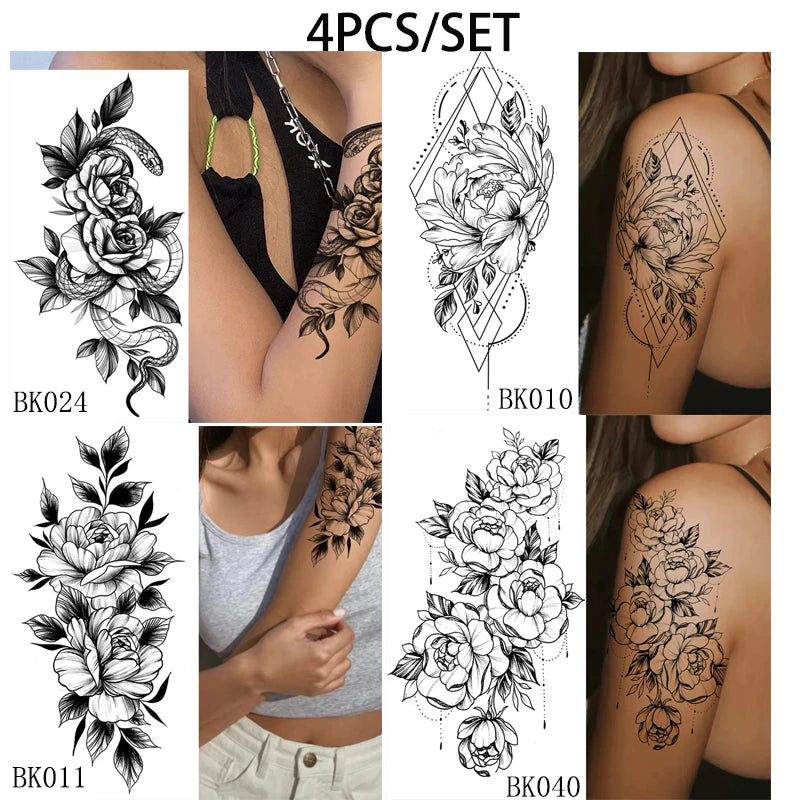 BXOXO Temporary Rose Flower Skin Tattoo Stickers Removable Blossom Flase Tattoos for Apart arm and shoulder Neck Back Flower Tattoos