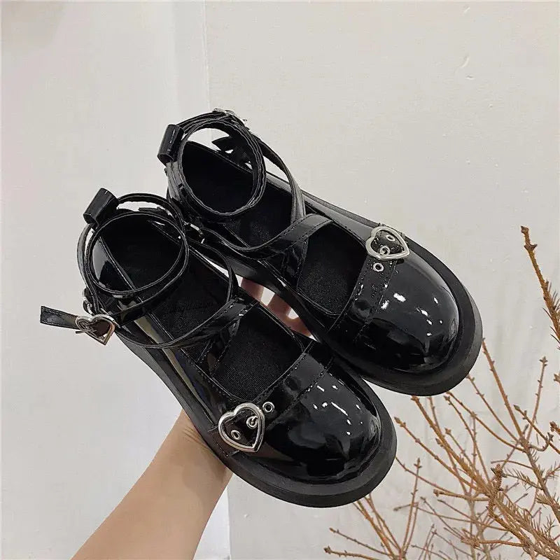 BXOXO Shoes Lolita shoes Women heels platform mary janes Star Buckle Strap Mary Janes Women Cross-tied Girls Rivet Casual kawaii shoes