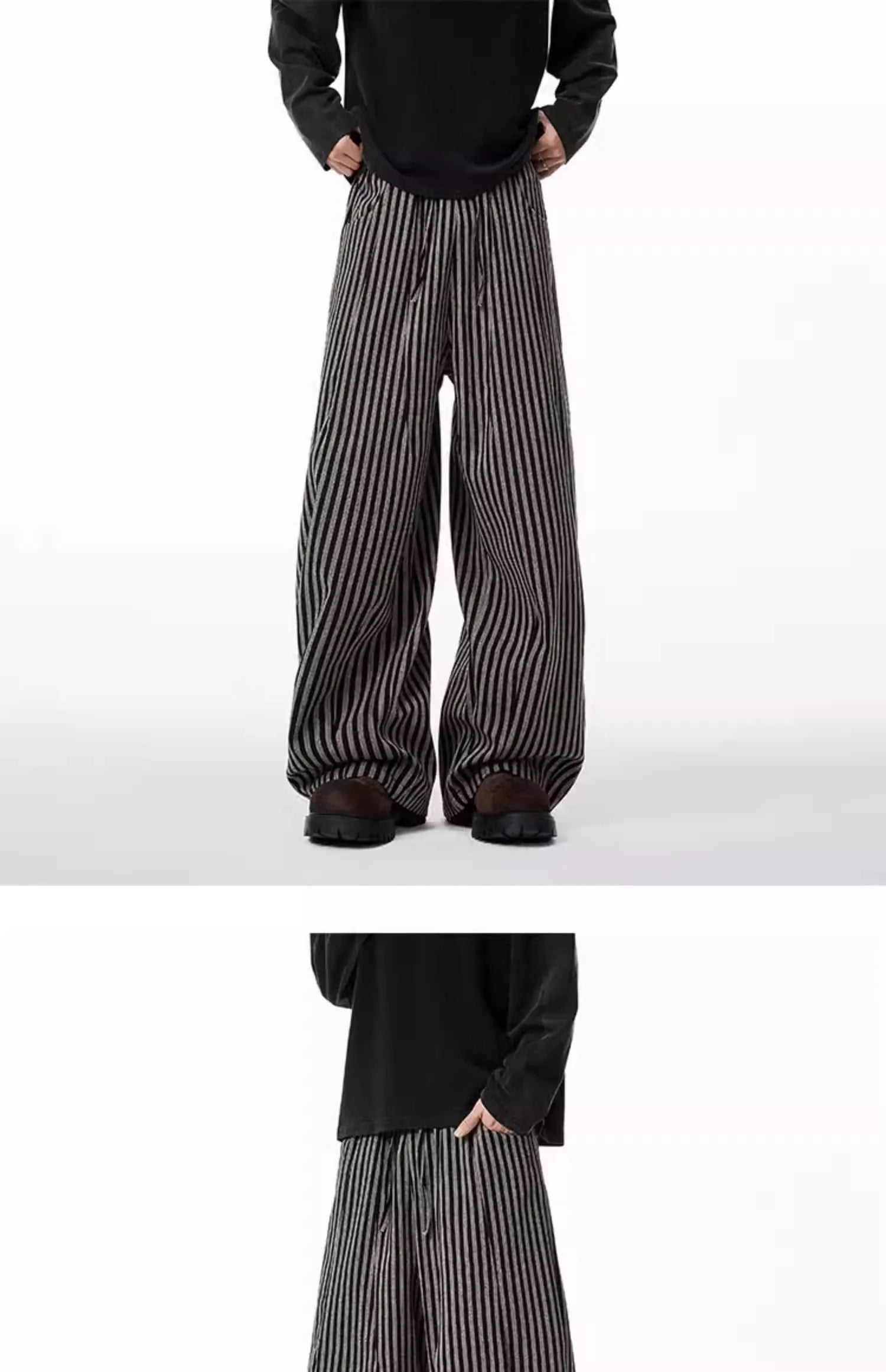 Bxoxo Women's Black Gothic Striped Long Pants Baggy Sweatpants Harajuku Y2k Emo Vintage Oversize Trousers Japanese 2000s Style Clothes